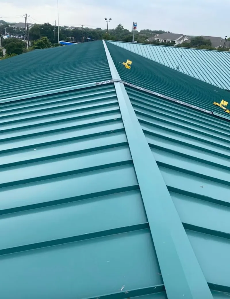 Green commercial metal roof ridge and valley for Metal Roof Repair in Canyon